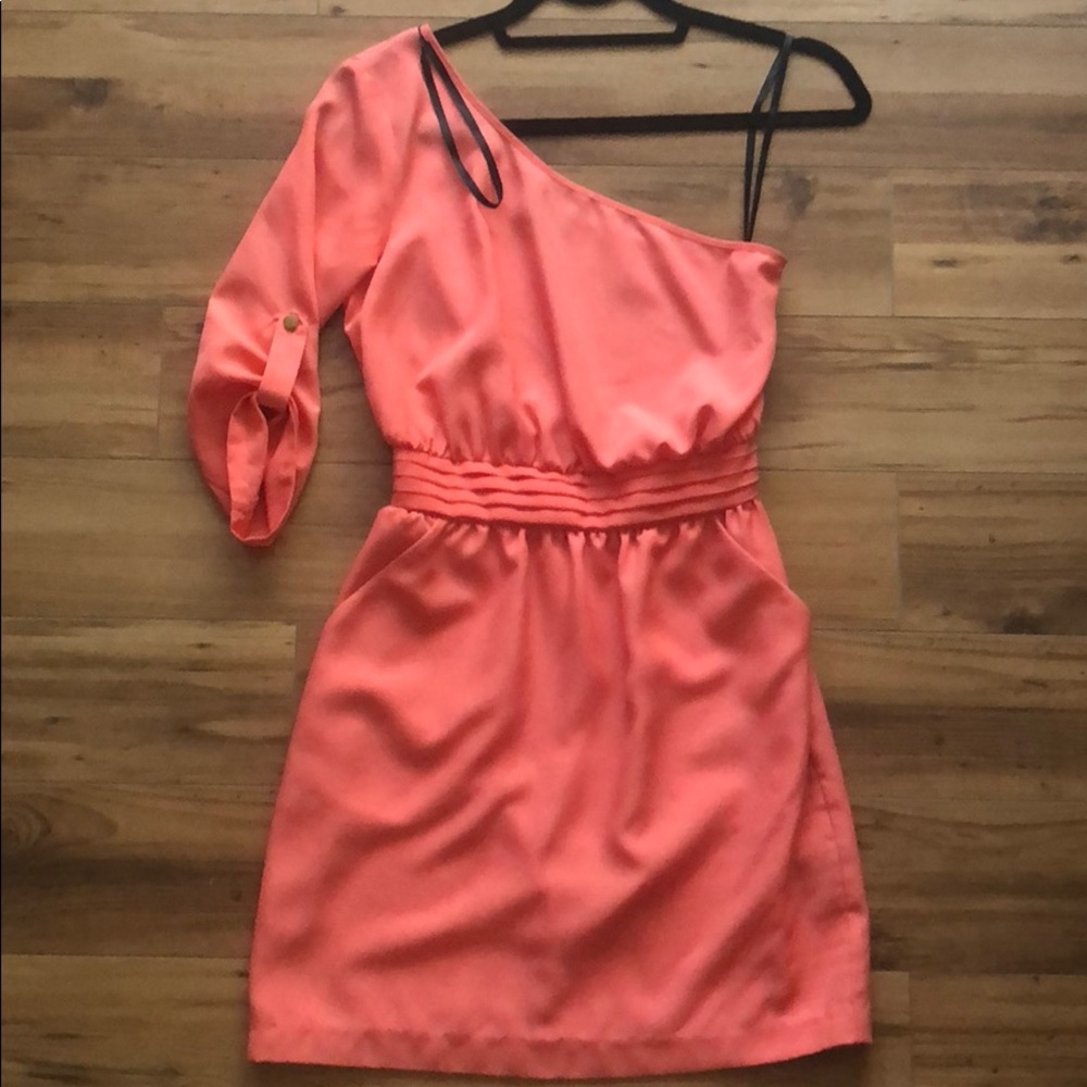 Beautiful Bebe One Shoulder Dress in Peach - XXS